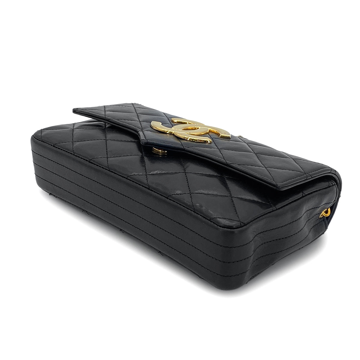 CHANEL VINTAGE MATELASSE BIG COCO CHAIN SHOULDER BAG BLACK LAMB SKIN 90279009