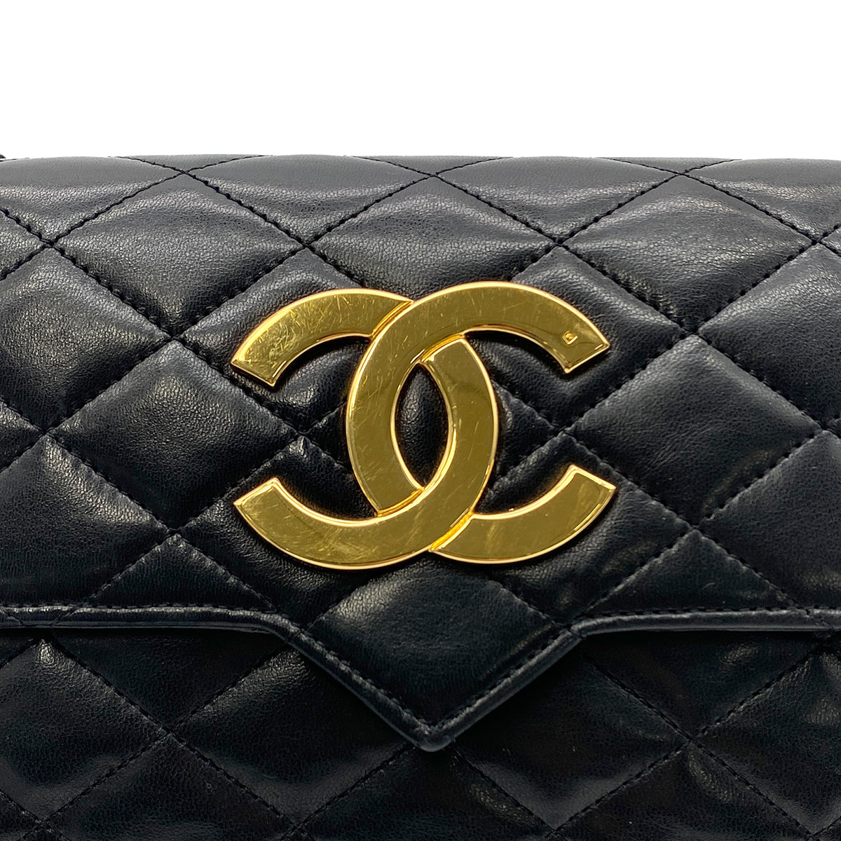 CHANEL VINTAGE MATELASSE BIG COCO CHAIN SHOULDER BAG BLACK LAMB SKIN 90279009
