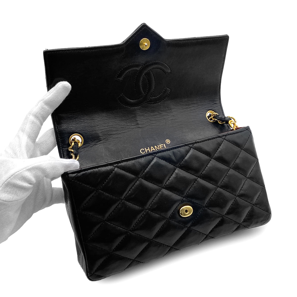 CHANEL VINTAGE MATELASSE BIG COCO CHAIN SHOULDER BAG BLACK LAMB SKIN 90279009