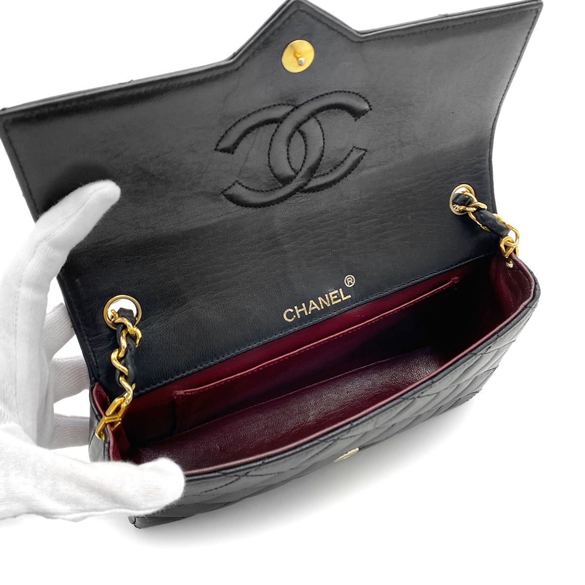 CHANEL VINTAGE MATELASSE BIG COCO CHAIN SHOULDER BAG BLACK LAMB SKIN 90279009