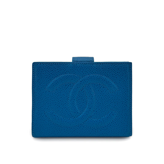 CHANEL VINTAGE BIFOLD COMPACT WALLET BLUE CAVIAR SKIN 90279012