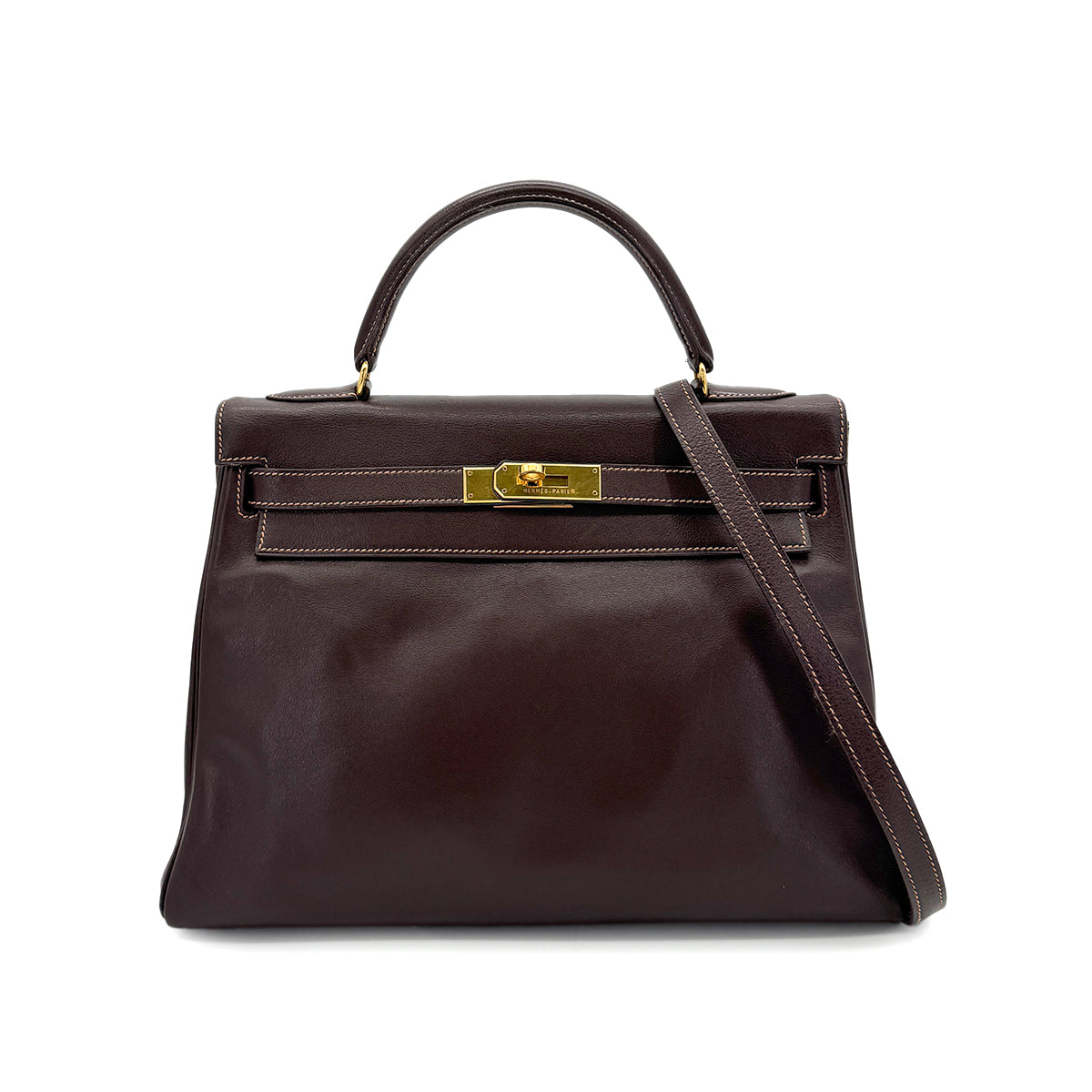 HERMES KELLY 32 RETOURNE HAVANNE GULLIVER HAND SHOULDER BAG 〇Z GHW 90279587