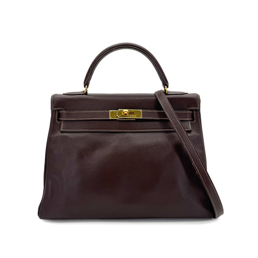 HERMES KELLY 32 RETOURNE HAVANNE GULLIVER HAND SHOULDER BAG 〇Z GHW 90279587
