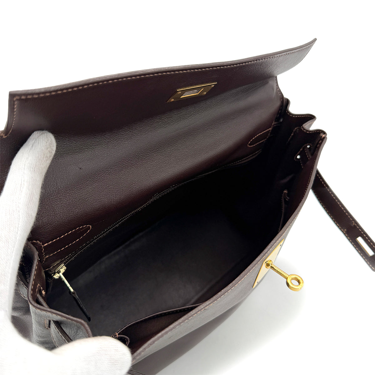 HERMES KELLY 32 RETOURNE HAVANNE GULLIVER HAND SHOULDER BAG 〇Z GHW 90279587