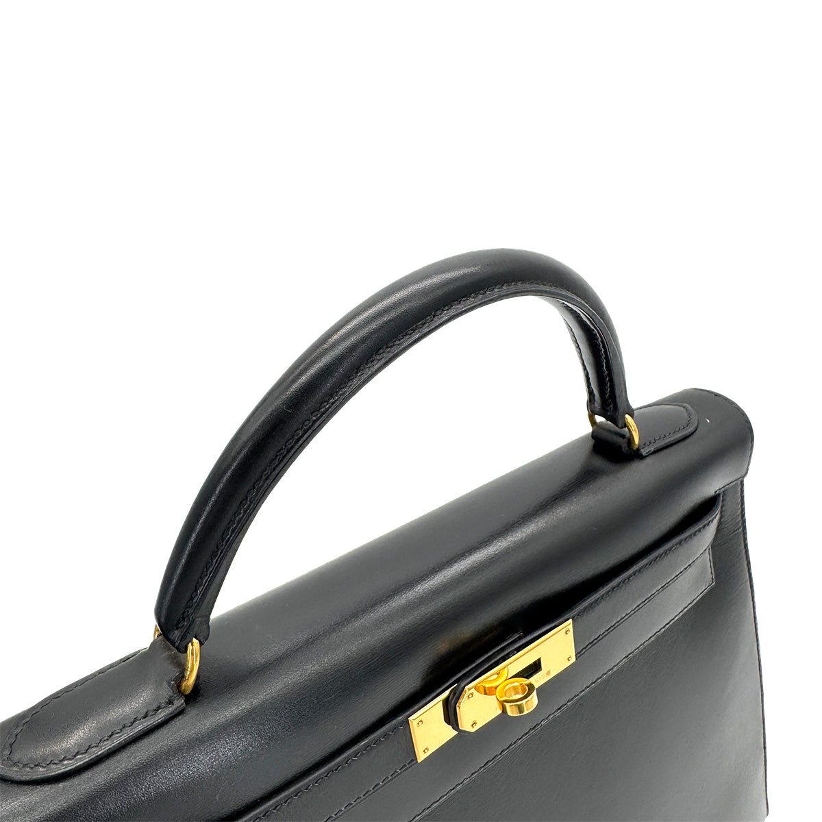 HERMES KELLY 32 SELLIER BLACK BOXCALF HAND SHOULDER BAG 〇A GHW 90279589