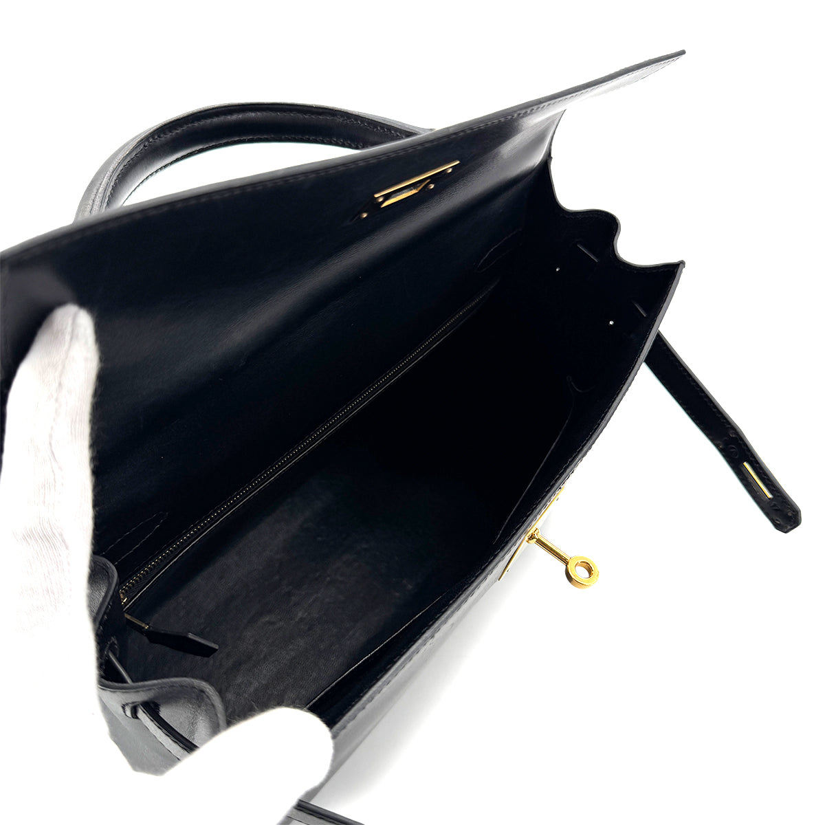 HERMES KELLY 32 SELLIER BLACK BOXCALF HAND SHOULDER BAG 〇A GHW 90279589