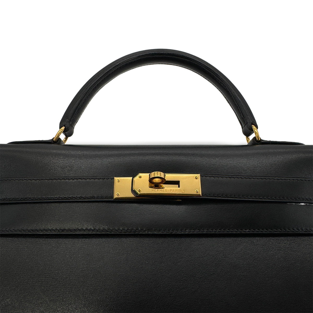 HERMES KELLY 32 SELLIER BLACK BOXCALF HAND SHOULDER BAG 〇A GHW 90279589