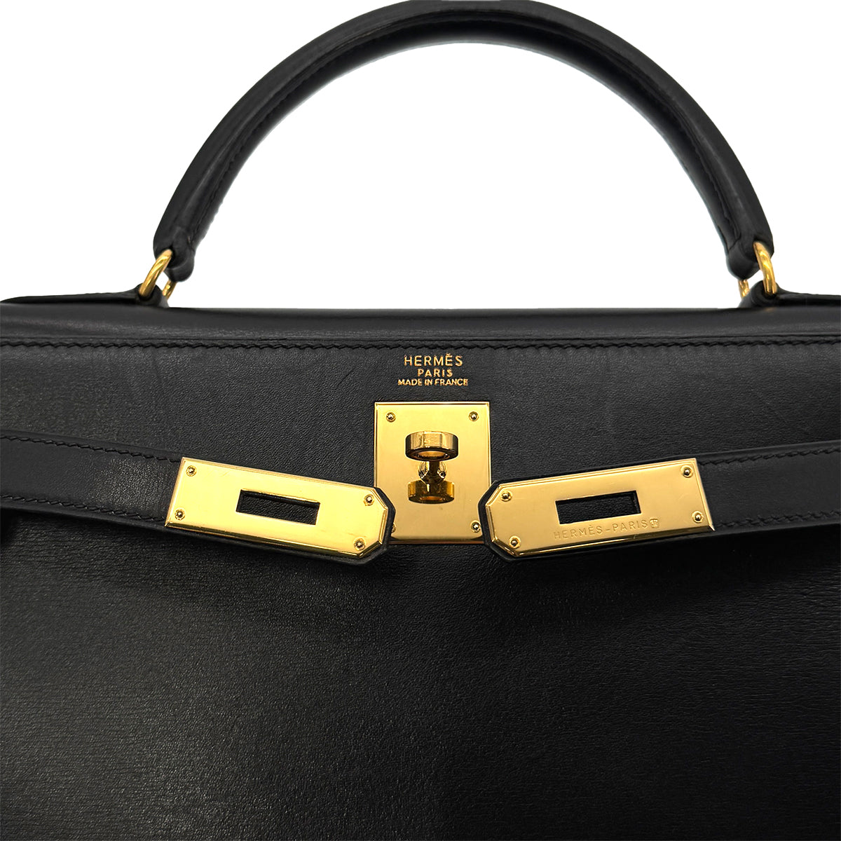 HERMES KELLY 32 SELLIER BLACK BOXCALF HAND SHOULDER BAG 〇A GHW 90279589