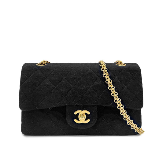 CHANEL VINTAGE MATELASSE SMALL CHAIN SHOULDER BAG BLACK COTTON JERSEY 90279592