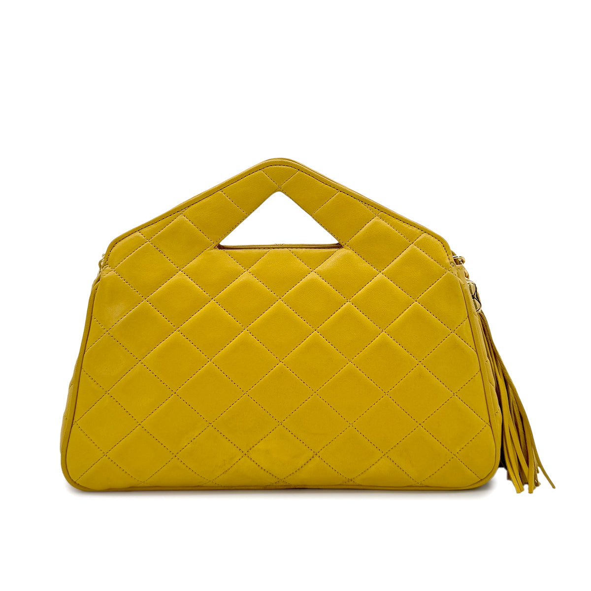 CHANEL VINTAGE MATELASSE FRINGE HAND CHAIN SHOULDER BAG YELLOW LAMB SKIN 90279595