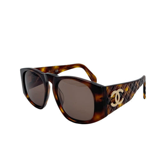 CHANEL VINTAGE SUNGLASSES COCOMARK MATELASSE TORTOISESHELL BROWN EYEWEAR 90279619