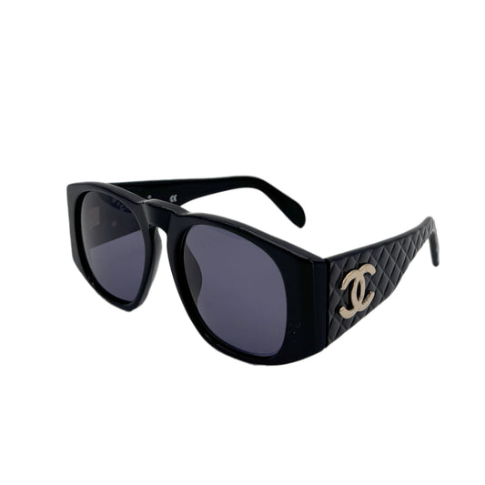 CHANEL VINTAGE SUNGLASSES COCOMARK MATELASSE BLACK EYEWEAR 90279621