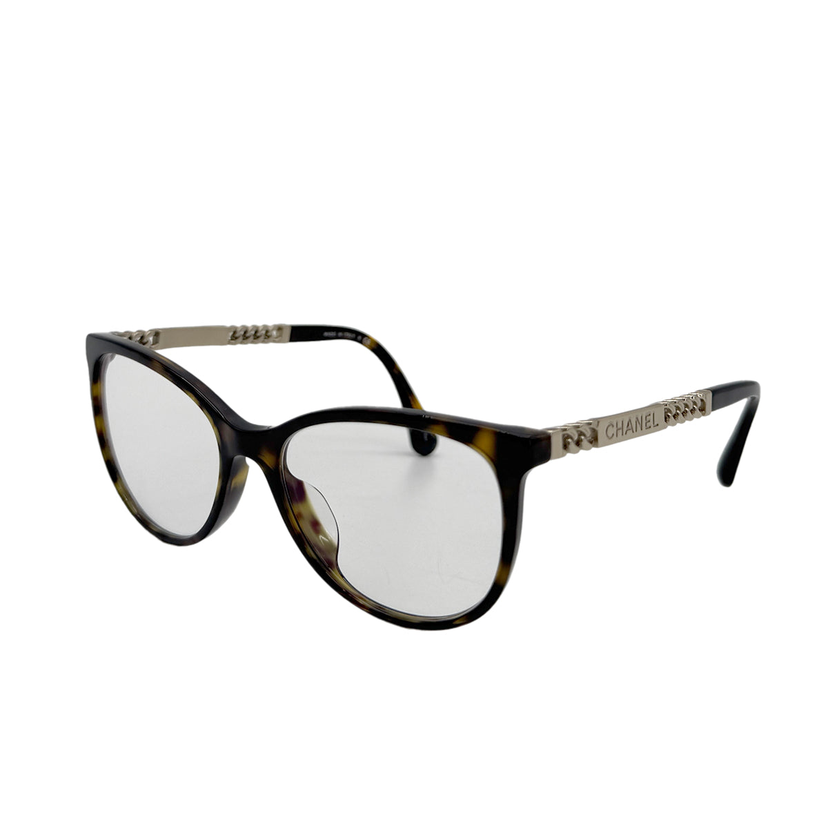 CHANEL GLASSES LOGO TORTOISESHELL CHAIN GOLD BROWN EYEWEAR 90279623