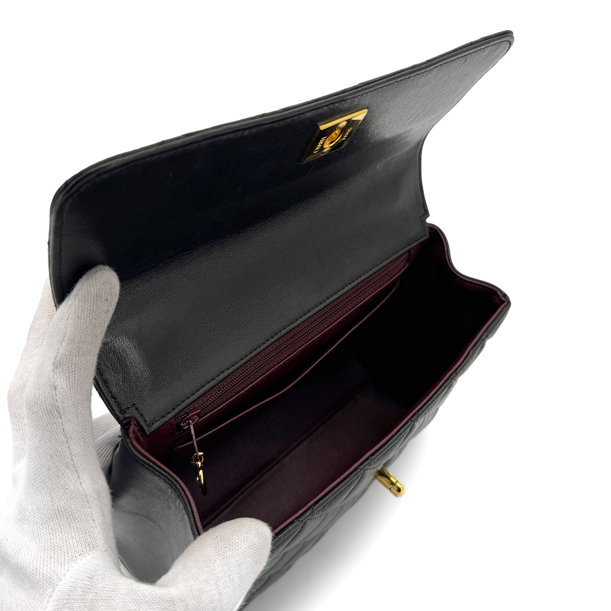 CHANEL VINTAGE MATELASSE HAND BAG BLACK LAMB SKIN 90279717