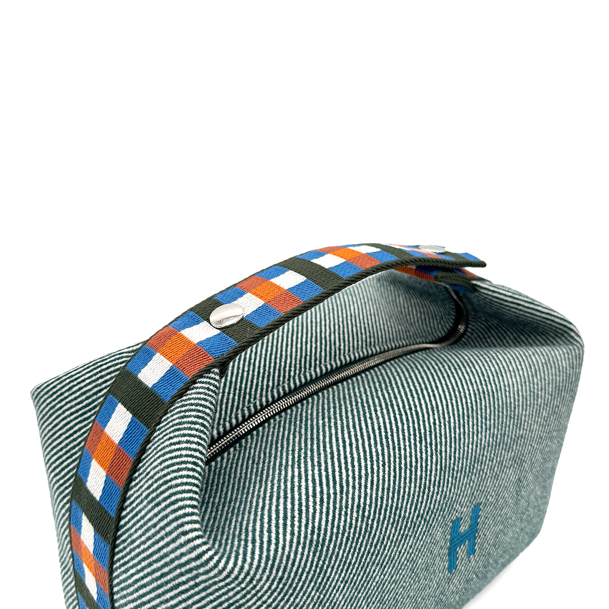 HERMES BRIDE A BRAC PM AU CARRE VERT FORET TOILE H POUCH HAND BAG 90279718