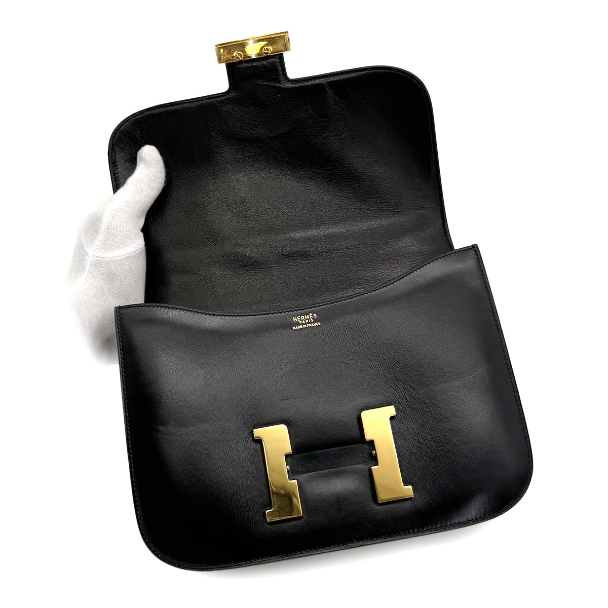 HERMES CONSTANCE 24 BLACK BOXCALF SHOULDER BAG 〇E GHW 90279719