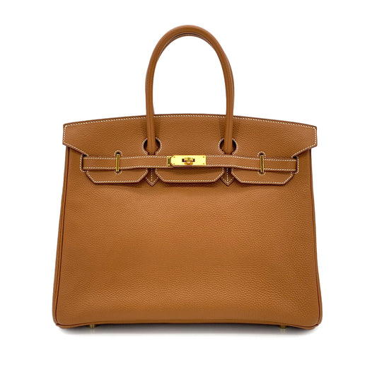 HERMES BIRKIN 35 GOLD TOGO HAND BAG □H GHW 90279723