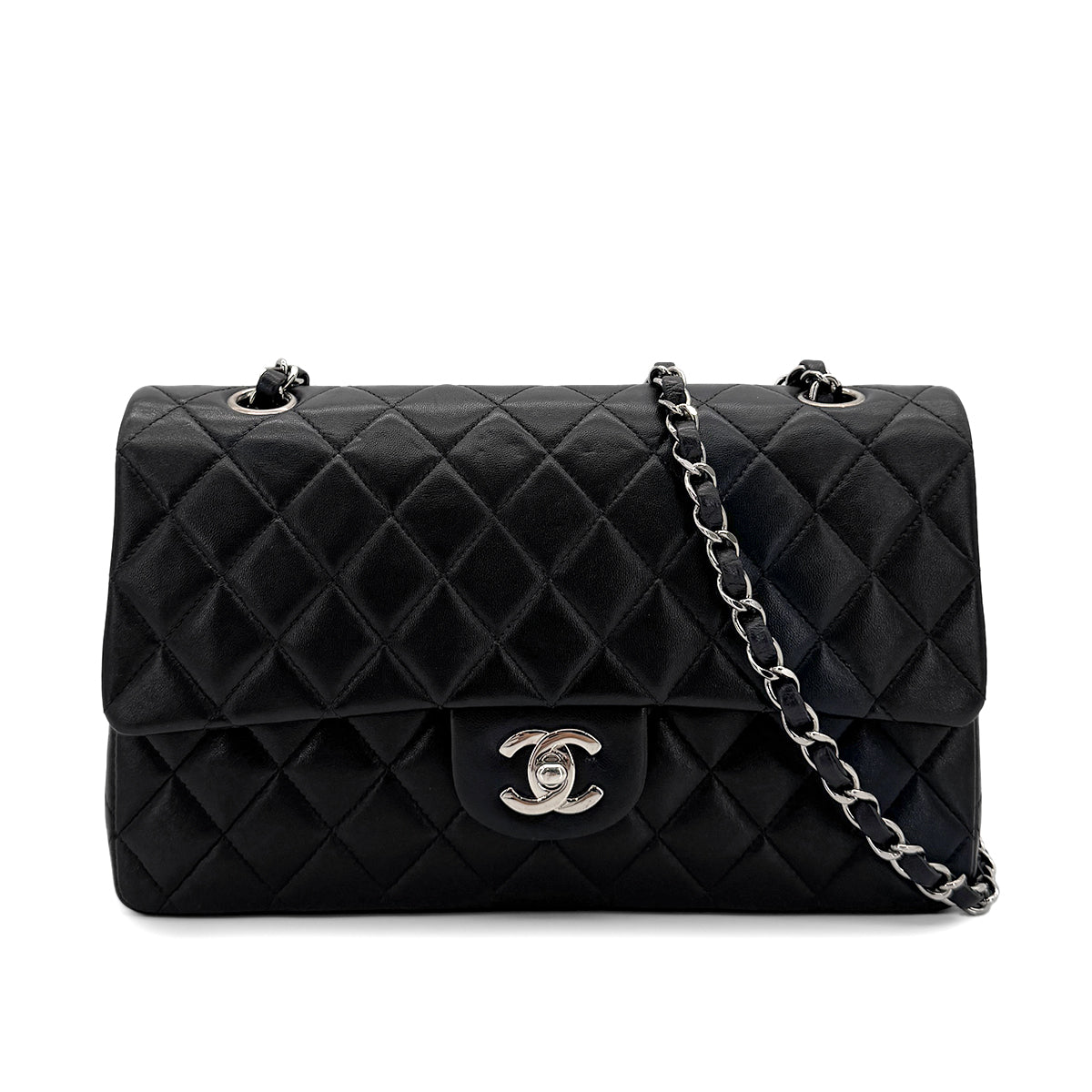 CHANEL VINTAGE CLASSIC FLAP MEDIUM CHAIN SHOULDER BAG BLACK LAMB SKIN 90279725
