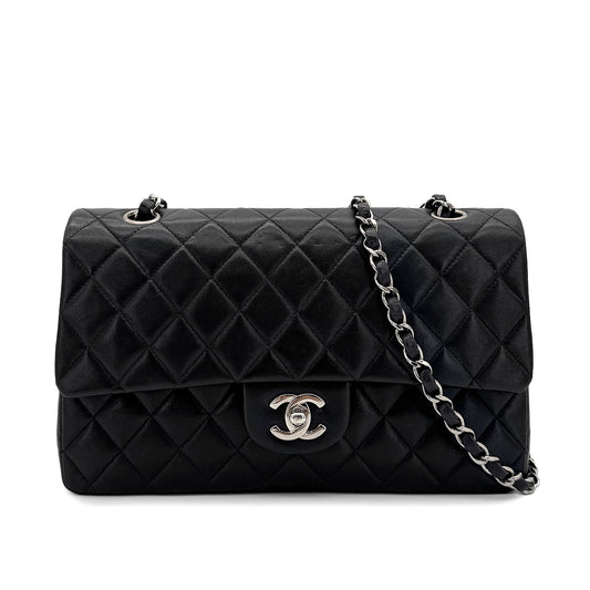 CHANEL VINTAGE CLASSIC FLAP MEDIUM CHAIN SHOULDER BAG BLACK LAMB SKIN 90279725
