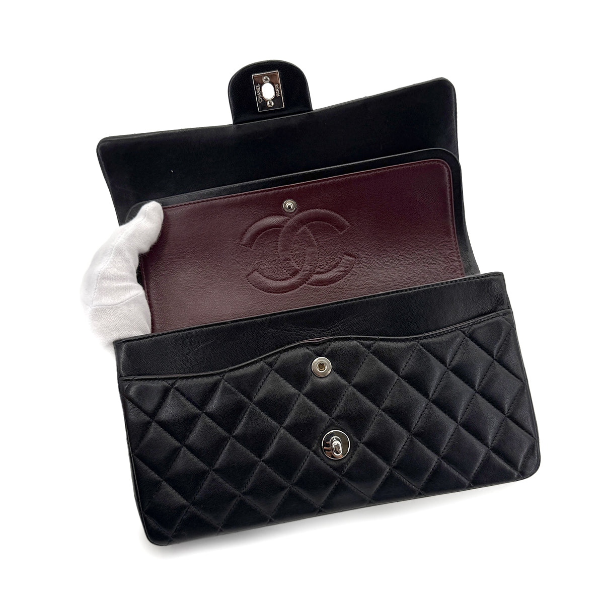 CHANEL VINTAGE CLASSIC FLAP MEDIUM CHAIN SHOULDER BAG BLACK LAMB SKIN 90279725