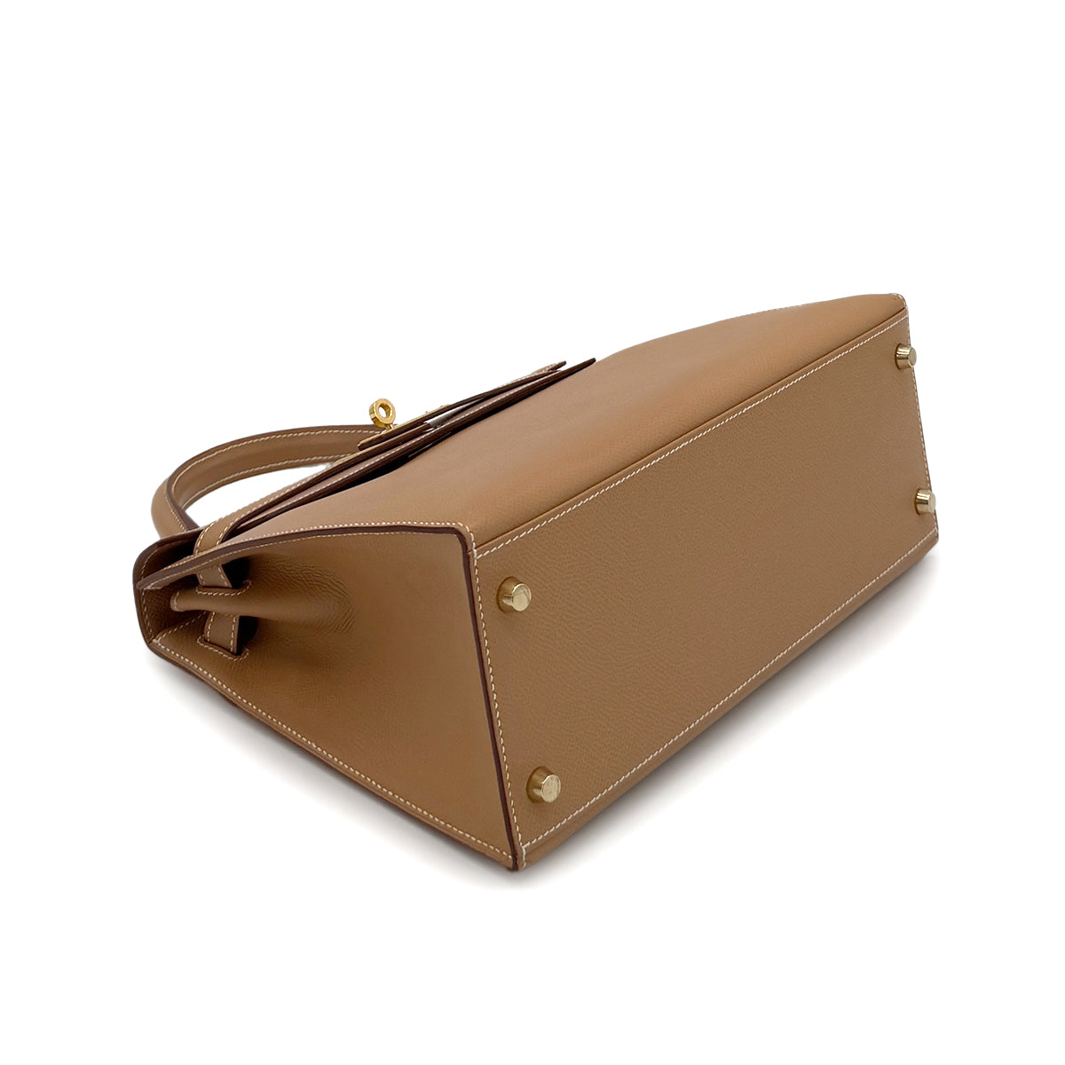 HERMES KELLY 28 SELLIER NATURAL COUCHEVEL HAND SHOULDER BAG □B GHW 90279729