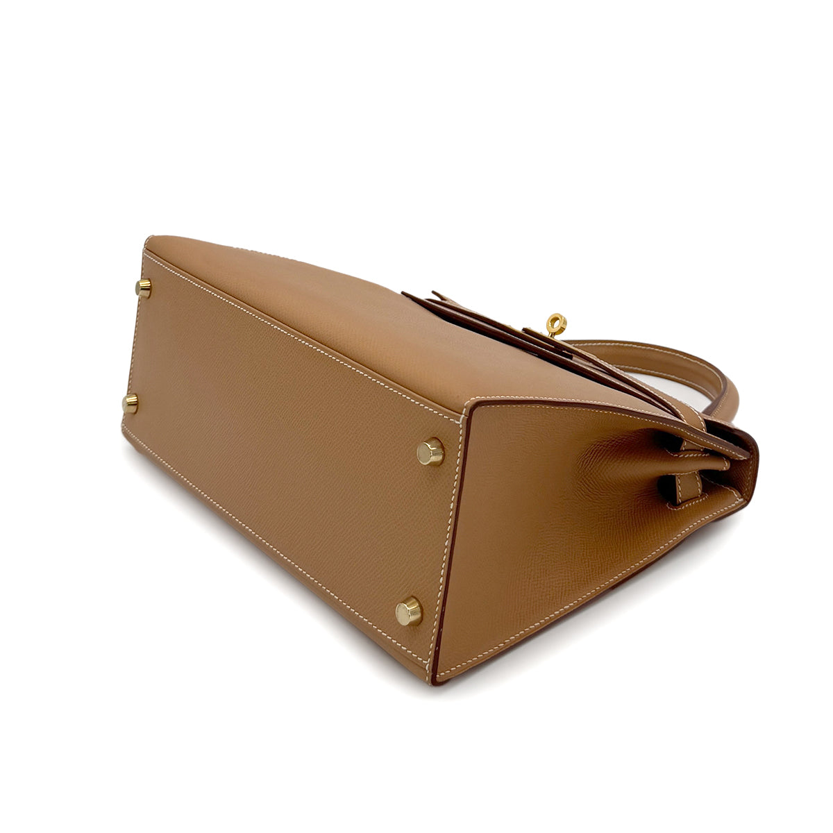 HERMES KELLY 28 SELLIER NATURAL COUCHEVEL HAND SHOULDER BAG □B GHW 90279729