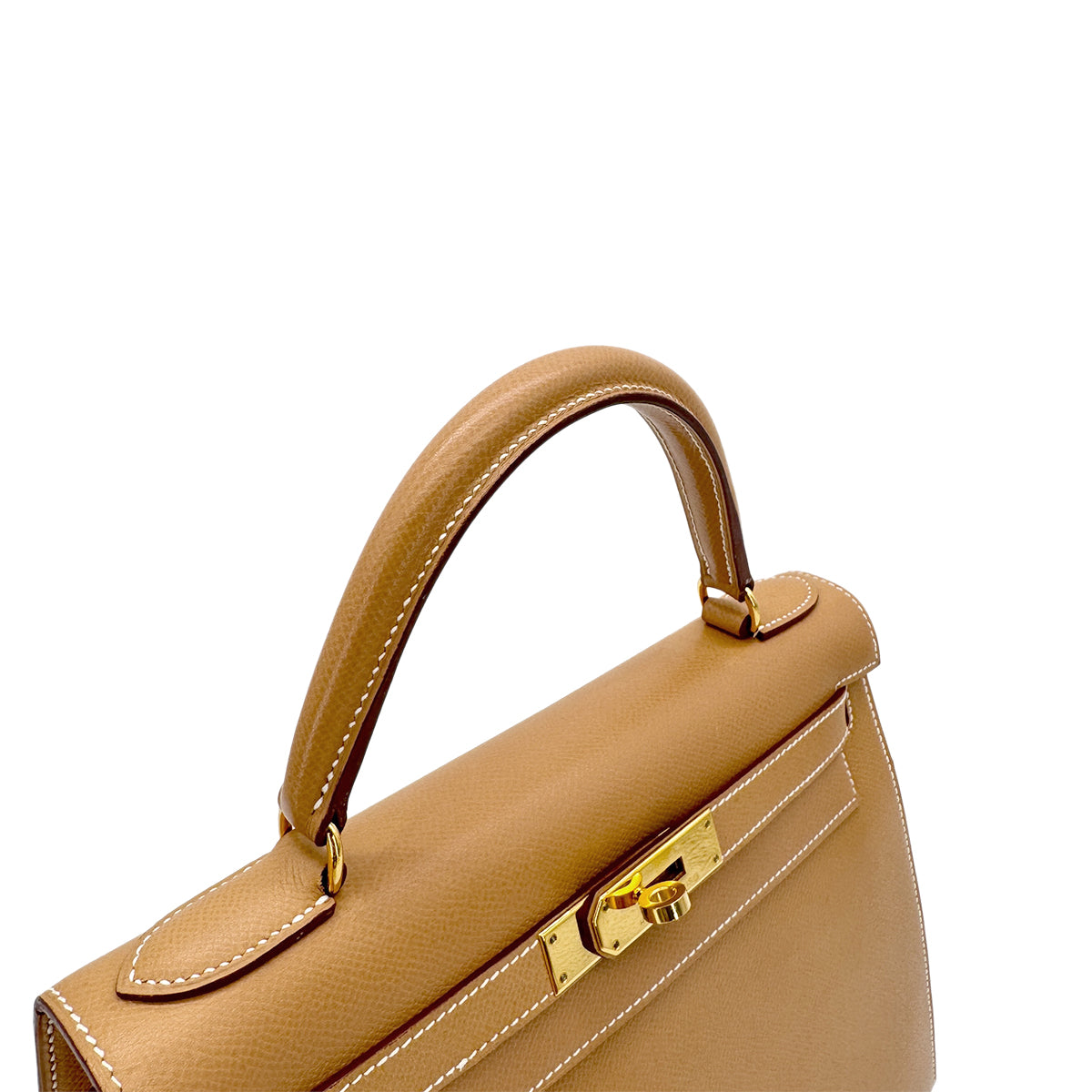 HERMES KELLY 28 SELLIER NATURAL COUCHEVEL HAND SHOULDER BAG □B GHW 90279729