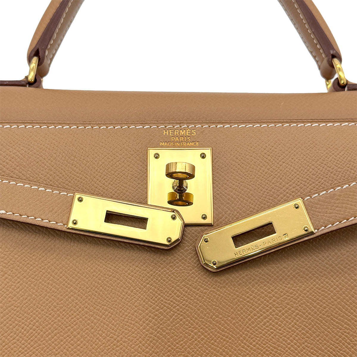 HERMES KELLY 28 SELLIER NATURAL COUCHEVEL HAND SHOULDER BAG □B GHW 90279729