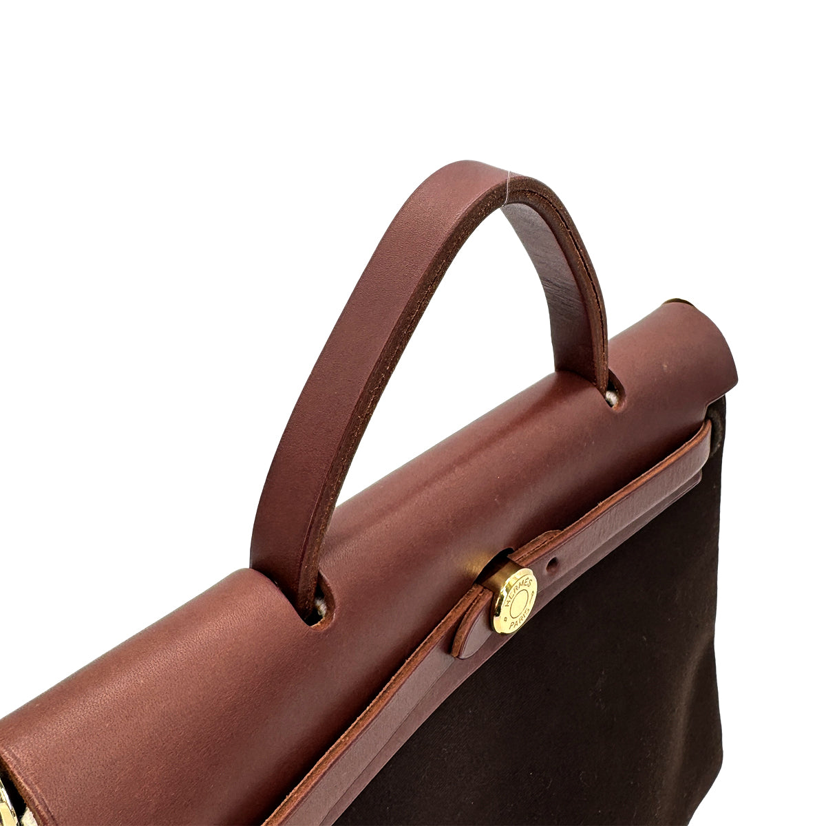 HERMES HER BAG ZIP PM 31 BROWN VACHE HUNTER TOILE OFFICIER TOTE SHOULDER BAG □F GHW 90279733