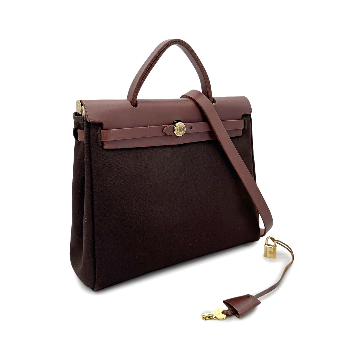 HERMES HER BAG ZIP PM 31 BROWN VACHE HUNTER TOILE OFFICIER TOTE SHOULDER BAG □F GHW 90279733