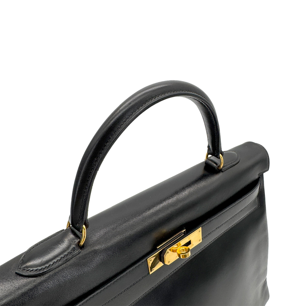 HERMES KELLY 35 RETOURNE BLACK BOXCALF HAND SHOULDER BAG 〇V GHW 90279734