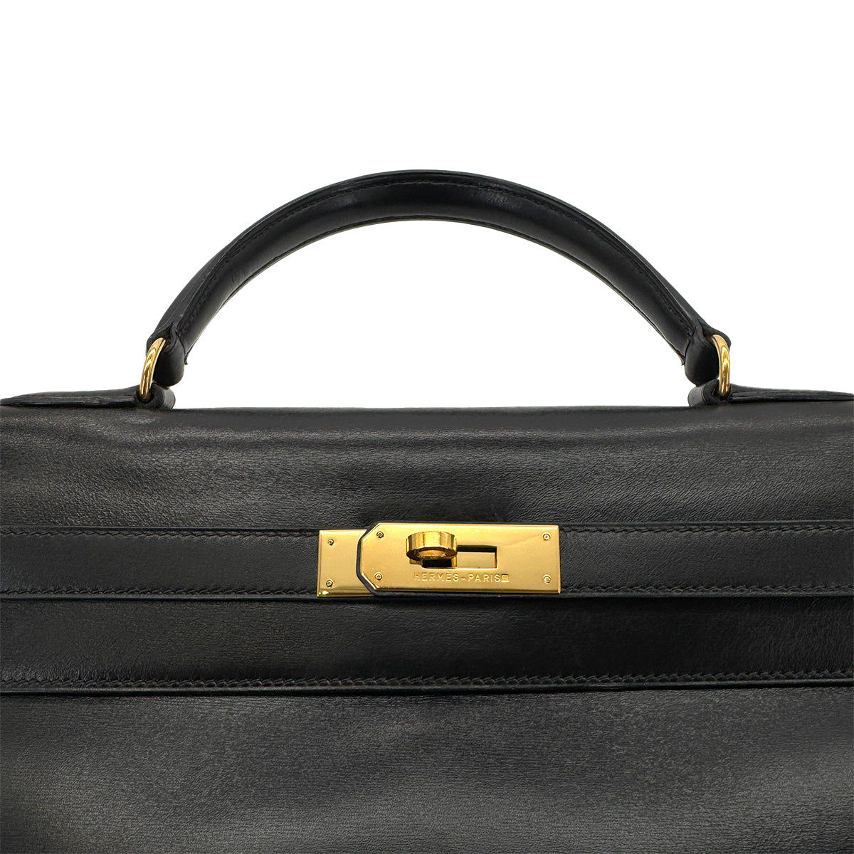 HERMES KELLY 35 RETOURNE BLACK BOXCALF HAND SHOULDER BAG 〇V GHW 90279734