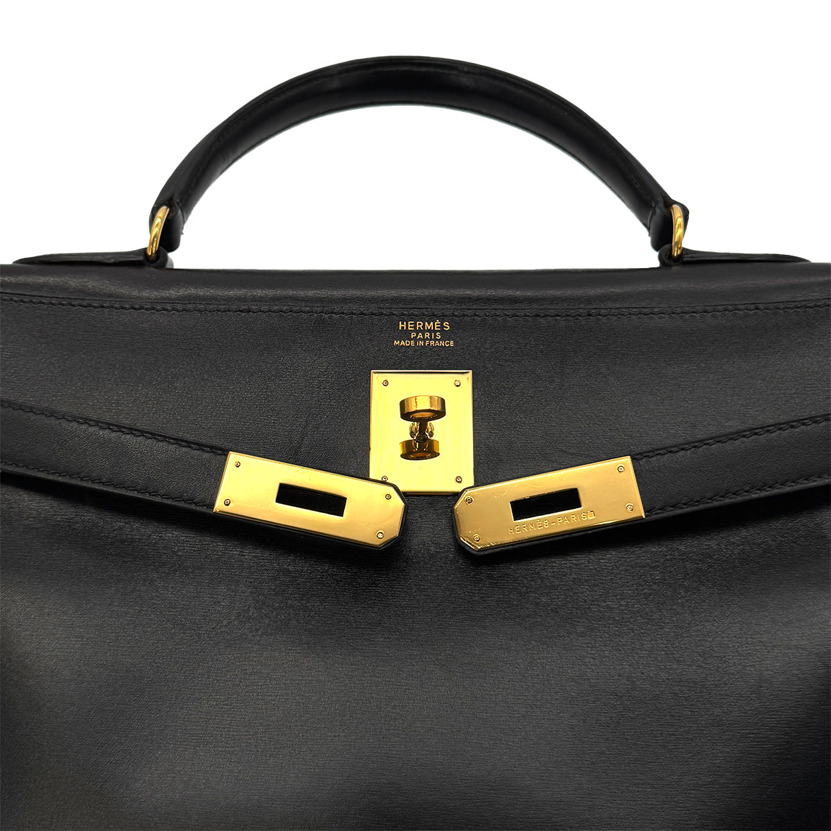 HERMES KELLY 35 RETOURNE BLACK BOXCALF HAND SHOULDER BAG 〇V GHW 90279734