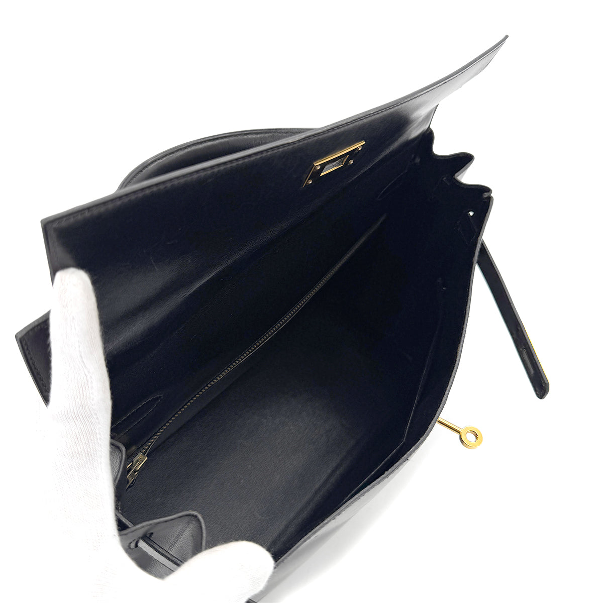 HERMES KELLY 35 RETOURNE BLACK BOXCALF HAND SHOULDER BAG 〇V GHW 90279734
