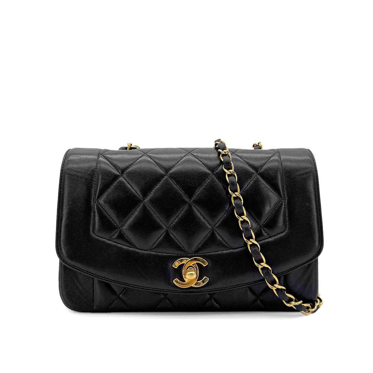 CHANEL VINTAGE DIANA SMALL CHAIN SHOULDER BAG BLACK LAMB SKIN 90279735