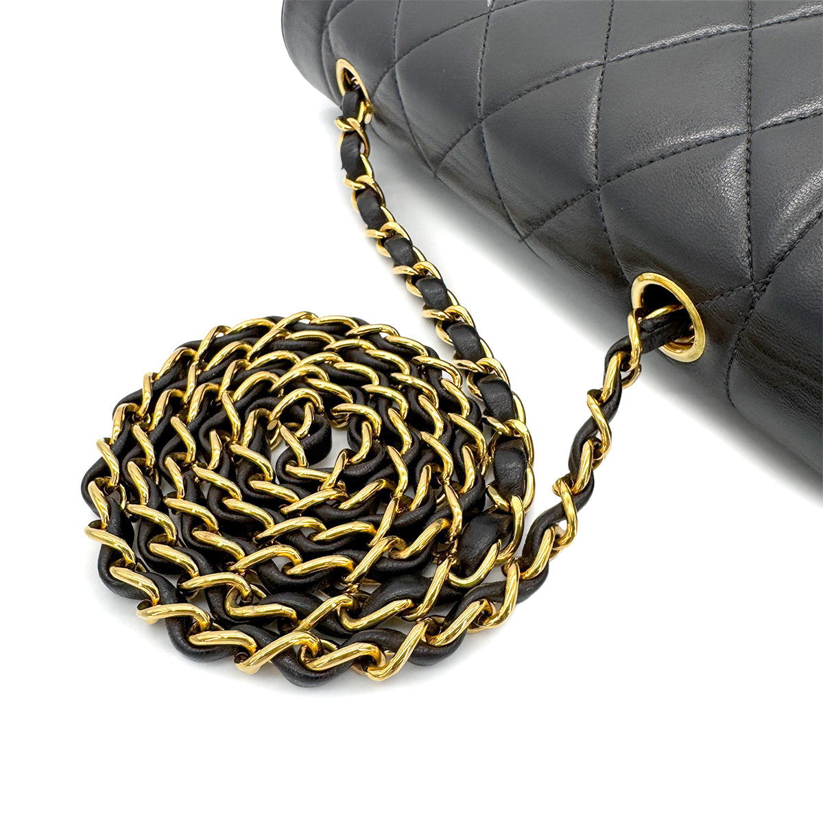 CHANEL VINTAGE DIANA SMALL CHAIN SHOULDER BAG BLACK LAMB SKIN 90279735