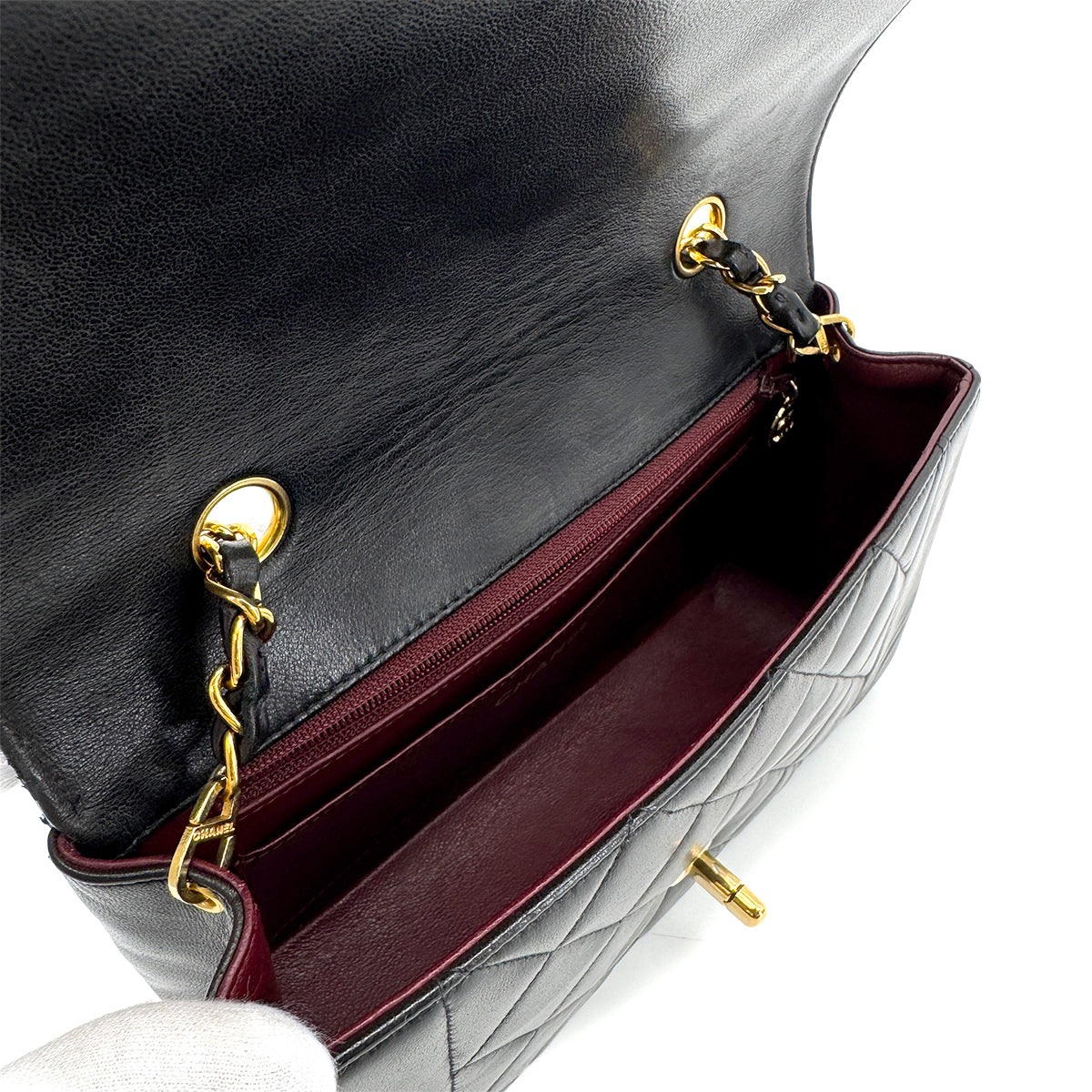 CHANEL VINTAGE DIANA SMALL CHAIN SHOULDER BAG BLACK LAMB SKIN 90279735