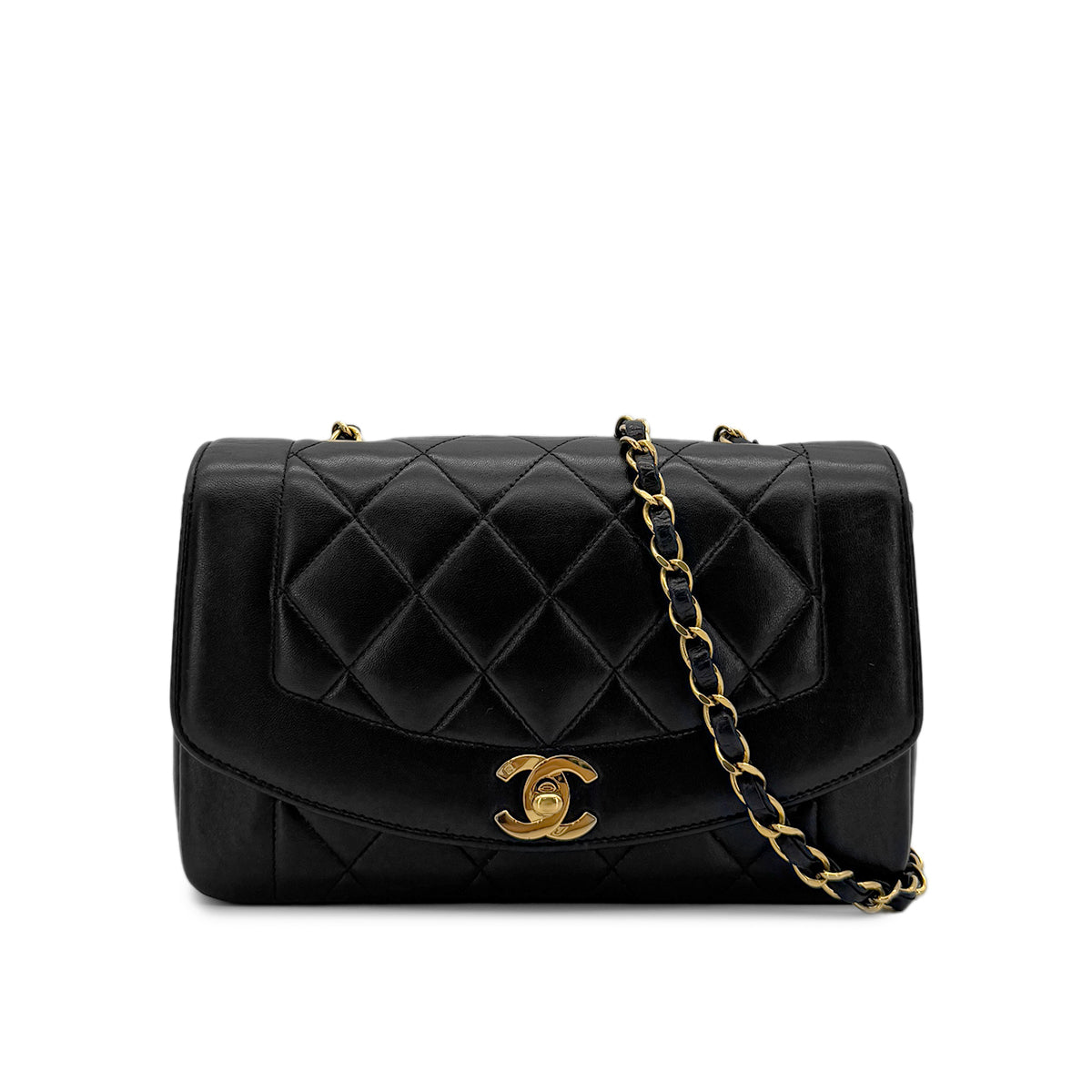 CHANEL VINTAGE DIANA SMALL CHAIN SHOULDER BAG BLACK LAMB SKIN 90279736