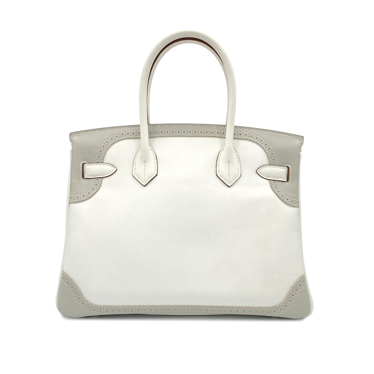 HERMES BIRKIN 30 GHILLIES GRIS PERLE WHITE VEAU SWIFT HAND BAG □Q SHW 90279739