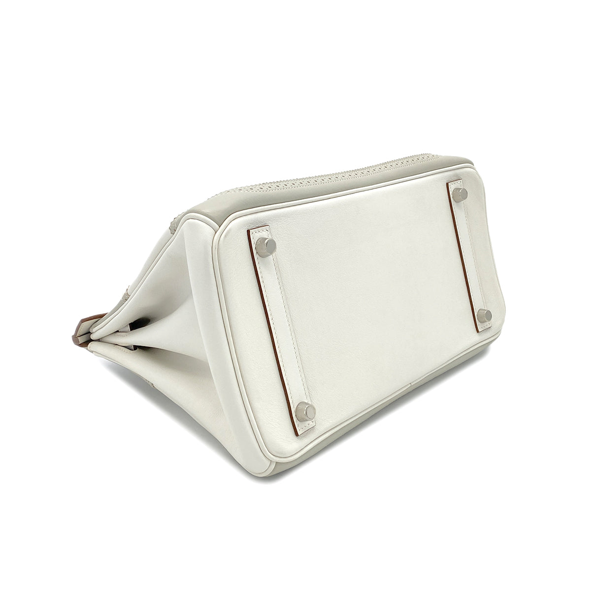 HERMES BIRKIN 30 GHILLIES GRIS PERLE WHITE VEAU SWIFT HAND BAG □Q SHW 90279739