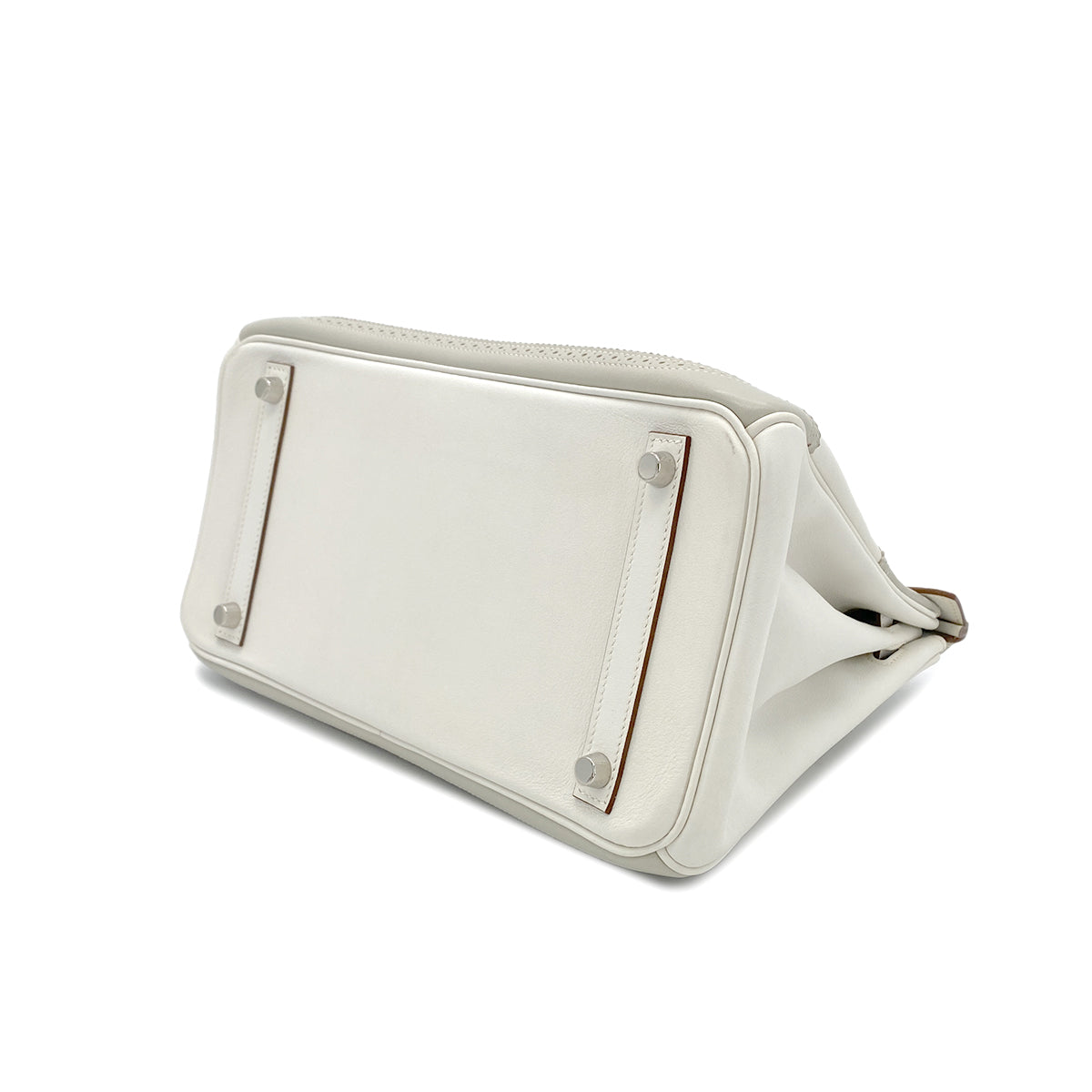 HERMES BIRKIN 30 GHILLIES GRIS PERLE WHITE VEAU SWIFT HAND BAG □Q SHW 90279739