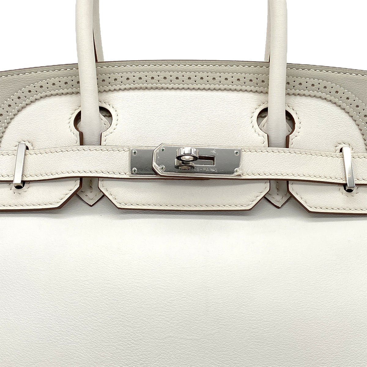 HERMES BIRKIN 30 GHILLIES GRIS PERLE WHITE VEAU SWIFT HAND BAG □Q SHW 90279739