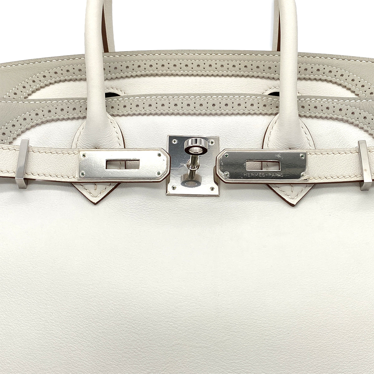 HERMES BIRKIN 30 GHILLIES GRIS PERLE WHITE VEAU SWIFT HAND BAG □Q SHW 90279739