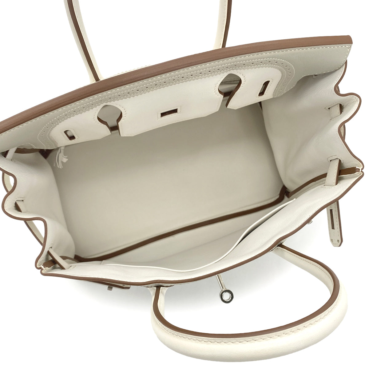 HERMES BIRKIN 30 GHILLIES GRIS PERLE WHITE VEAU SWIFT HAND BAG □Q SHW 90279739