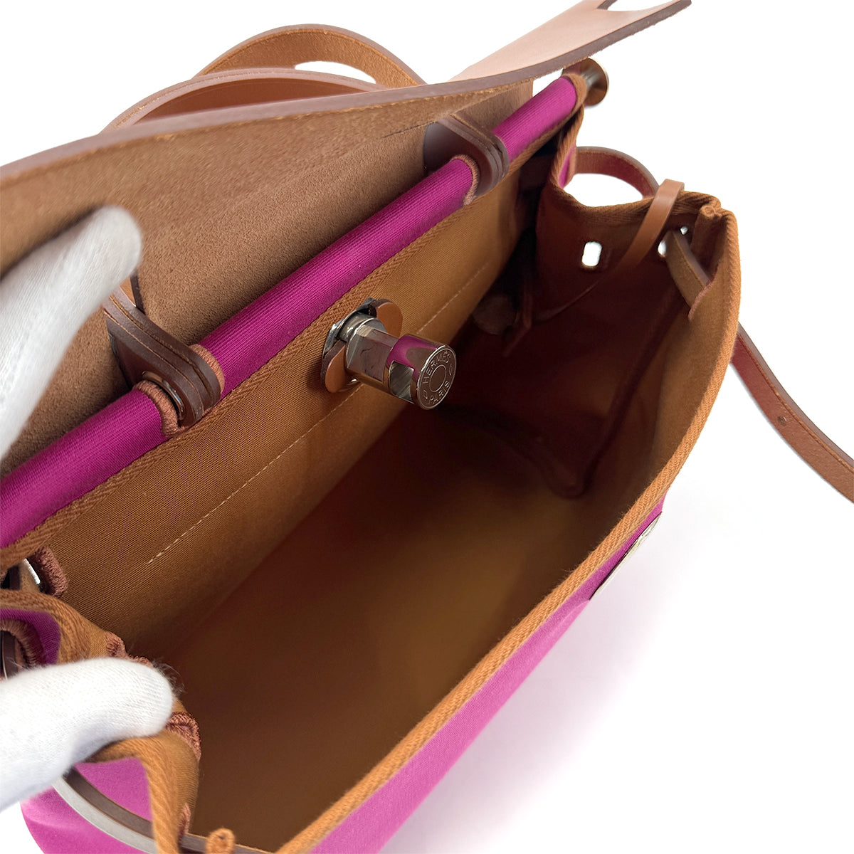 HERMES HER BAG ZIP PM 31 FAUVE MAGNOLIA VACHE HUNTER TOILE OFFICIER TOTE SHOULDER BAG Y 90279781