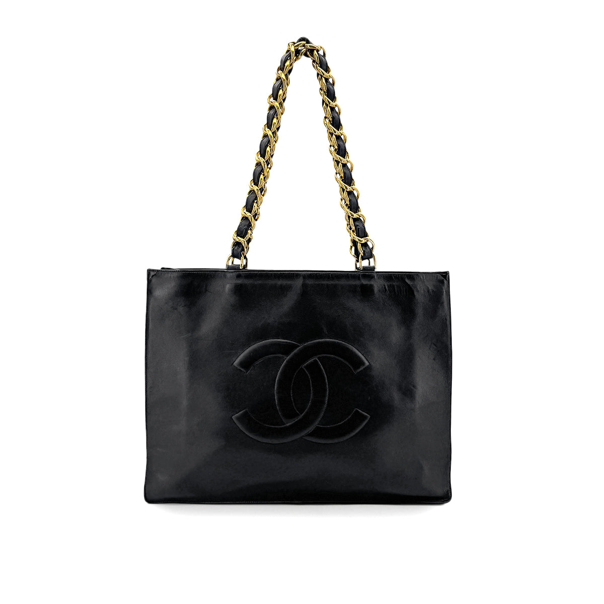 CHANEL VINTAGE BIGCOCO CHAIN TOTE BAG BLACK LAMB SKIN 90279792