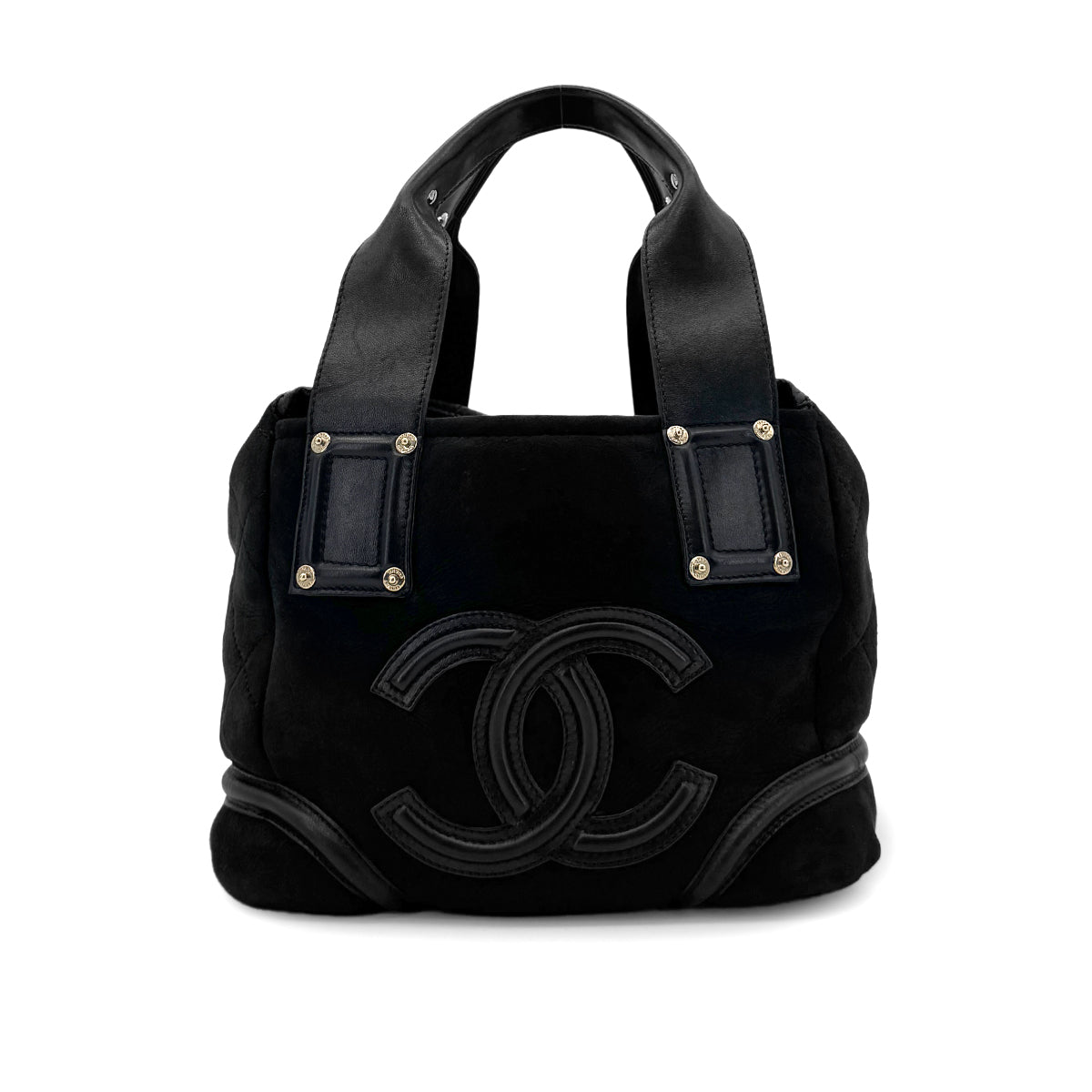CHANEL VINTAGE COCOMARK MOUTON HAND BAG BLACK SUEDE LEATHER 90279796