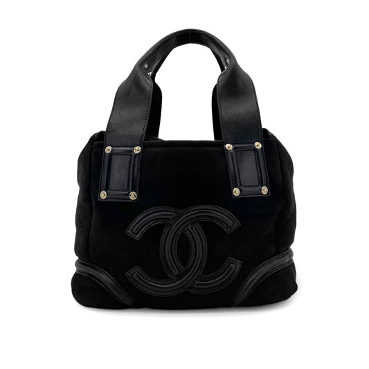 CHANEL VINTAGE COCOMARK MOUTON HAND BAG BLACK SUEDE LEATHER 90279796
