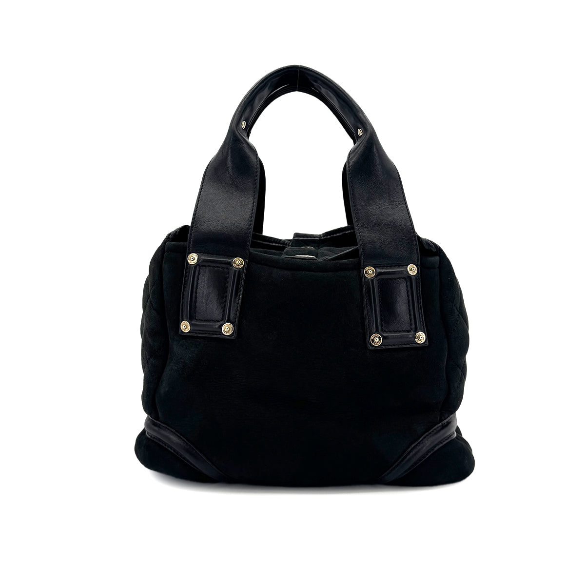 CHANEL VINTAGE COCOMARK MOUTON HAND BAG BLACK SUEDE LEATHER 90279796