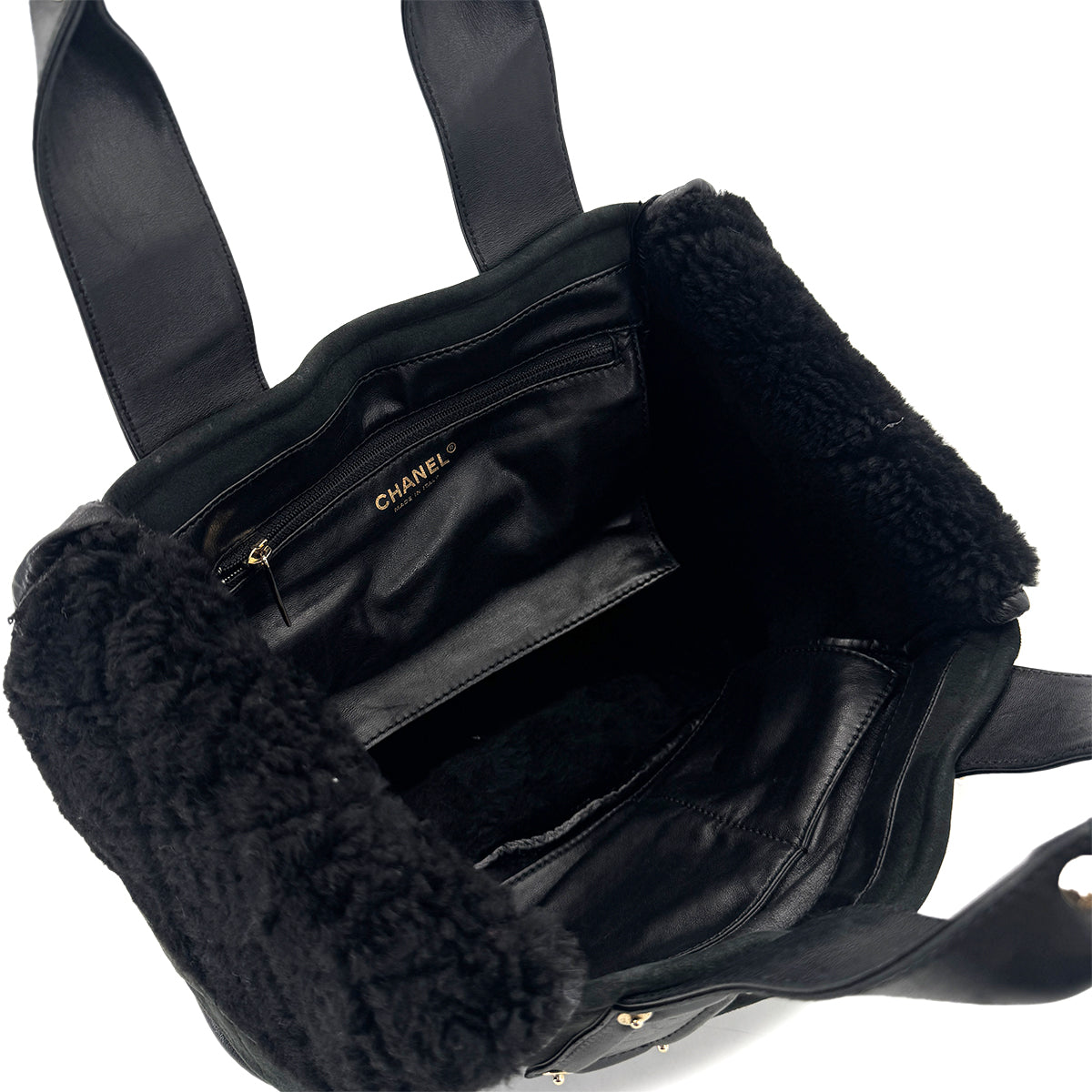 CHANEL VINTAGE COCOMARK MOUTON HAND BAG BLACK SUEDE LEATHER 90279796